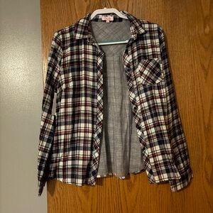 Pink Lily Navy and Red Plaid Button-Up Shirt